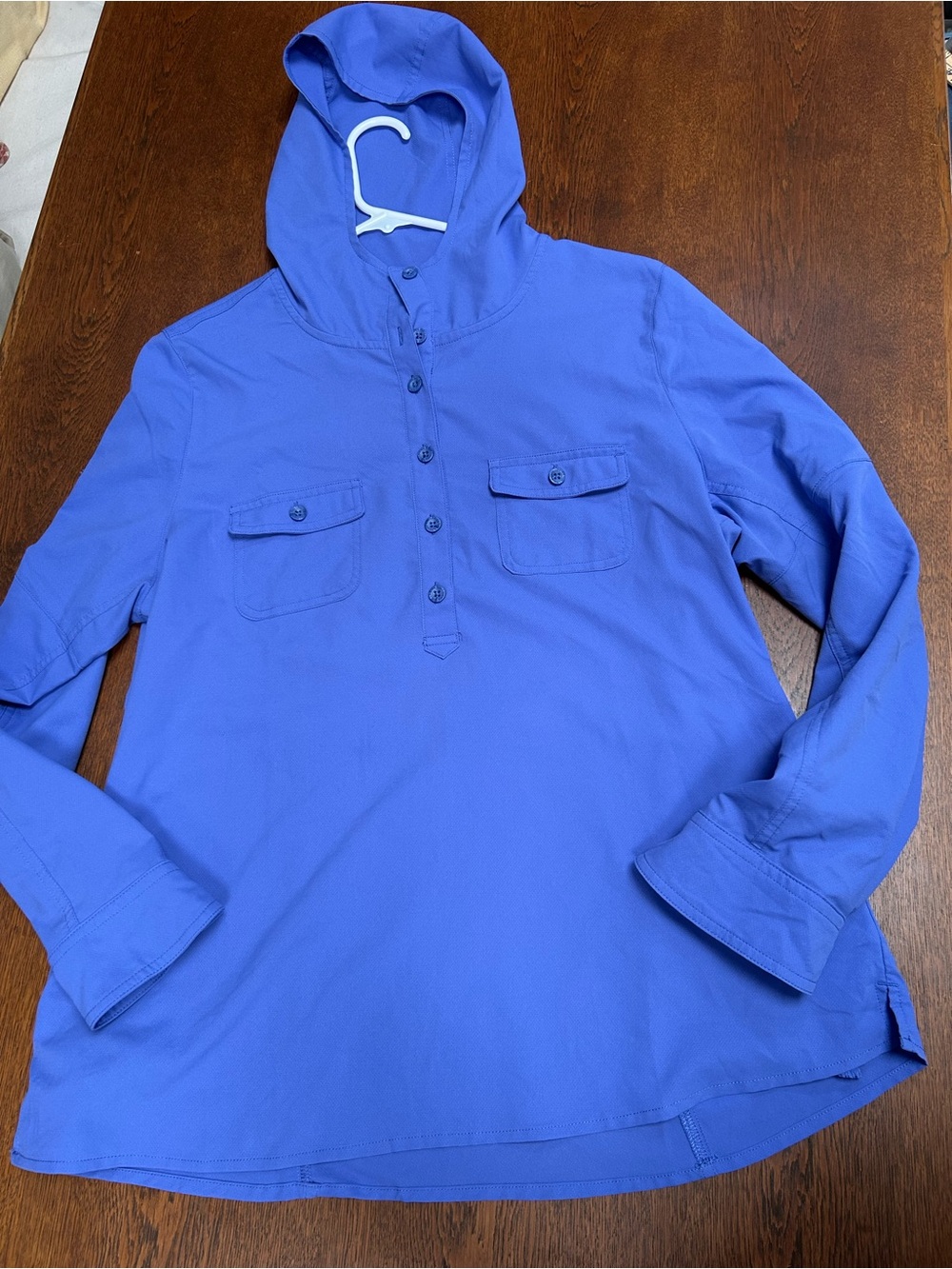 Reel Legends Womens Performance Outfitters Hooded Shirt-Royal Blue/Lavender. Lg.